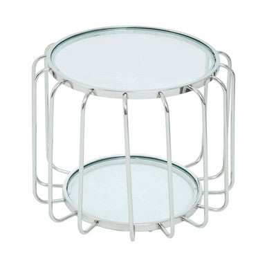 Silver Finish Metallic Frame Side Table with Tempered Glass Top | Oria