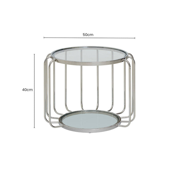 Silver Finish Metallic Frame Side Table with Tempered Glass Top | Oria