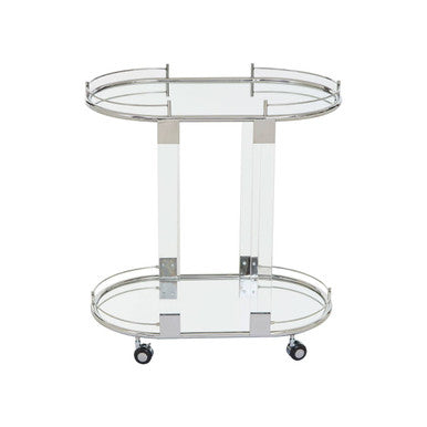 Oria Mirrored Glass Drinks Trolley with Silver Finish Frame