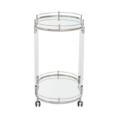 Oria Mirrored Glass Drinks Trolley with Silver Finish Frame
