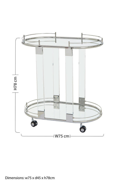 Oria Mirrored Glass Drinks Trolley with Silver Finish Frame