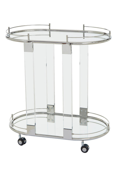 Oria Mirrored Glass Drinks Trolley with Silver Finish Frame