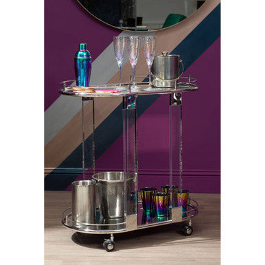 Oria Mirrored Glass Drinks Trolley with Silver Finish Frame