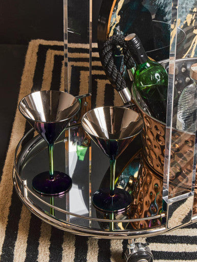 Oria Mirrored Glass Drinks Trolley with Silver Finish Frame