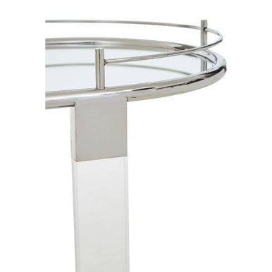 Oria Mirrored Glass Drinks Trolley with Silver Finish Frame
