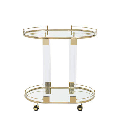 Oria Mirrored Glass Drinks Trolley with Gold Finish Frame