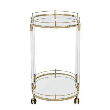 Oria Mirrored Glass Drinks Trolley with Gold Finish Frame