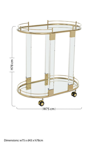 Oria Mirrored Glass Drinks Trolley with Gold Finish Frame