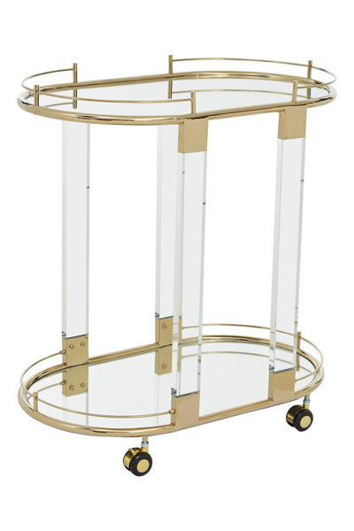 Oria Mirrored Glass Drinks Trolley with Gold Finish Frame