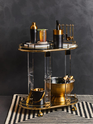 Oria Mirrored Glass Drinks Trolley with Gold Finish Frame