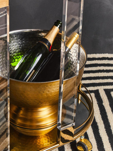 Oria Mirrored Glass Drinks Trolley with Gold Finish Frame