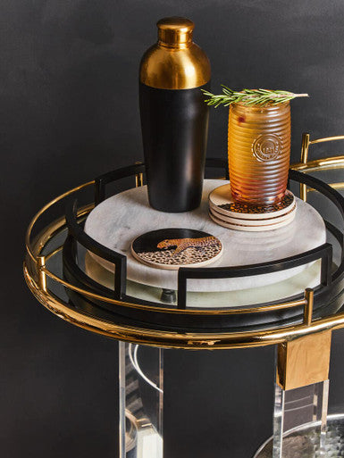Oria Mirrored Glass Drinks Trolley with Gold Finish Frame