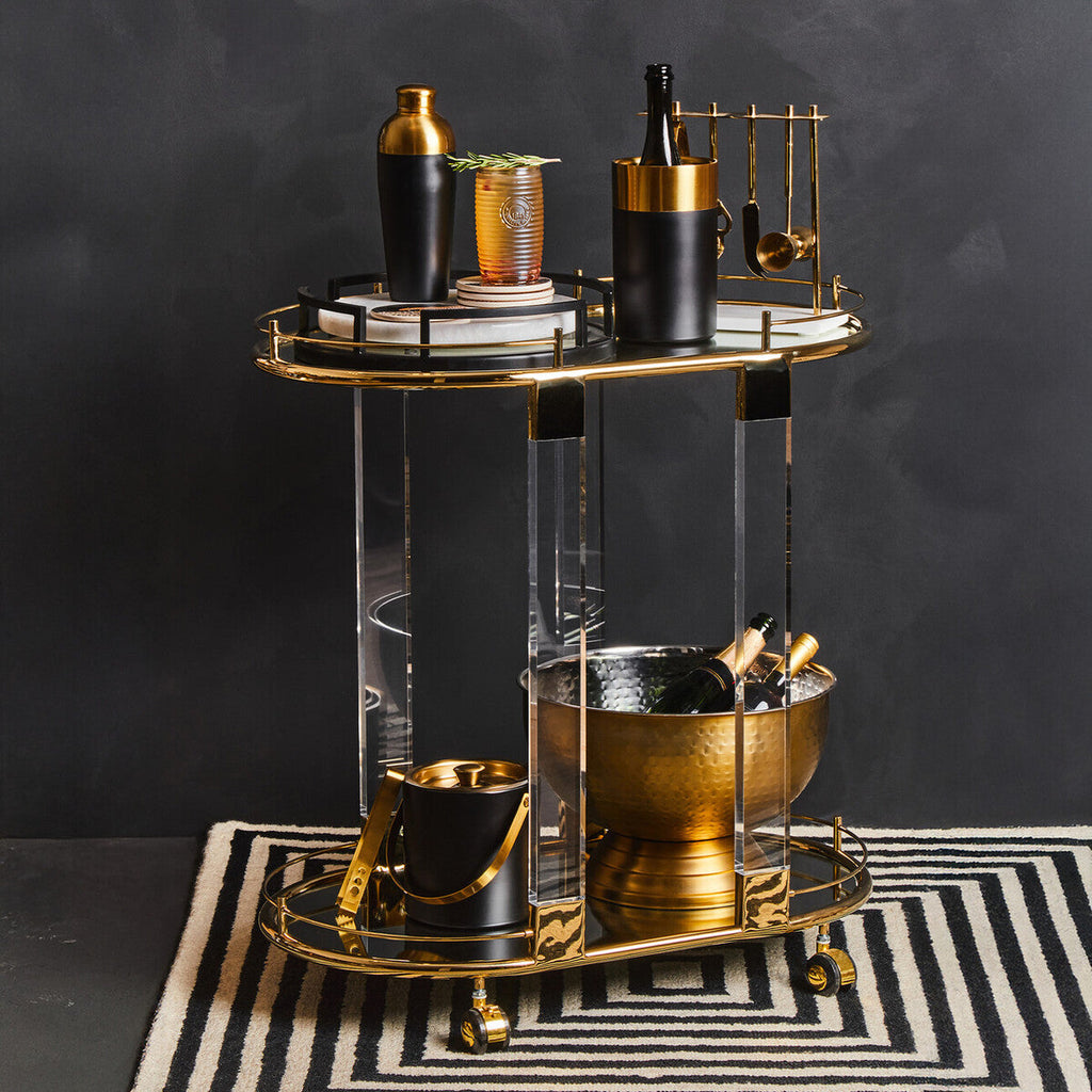 Oria Mirrored Glass Drinks Trolley with Gold Finish Frame