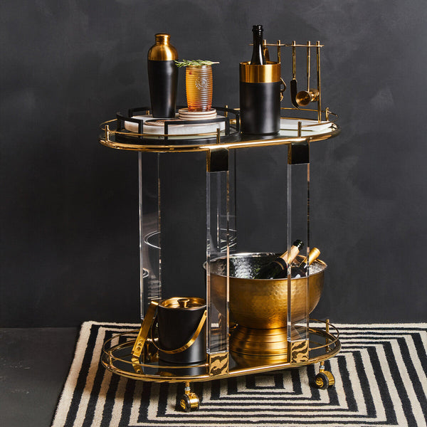 Oria Mirrored Glass Drinks Trolley with Gold Finish Frame