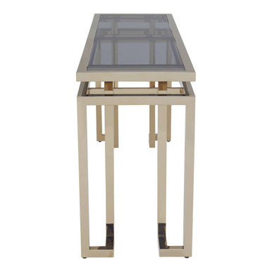 Oria Grey Glass Console Table with Gold Finish Frame