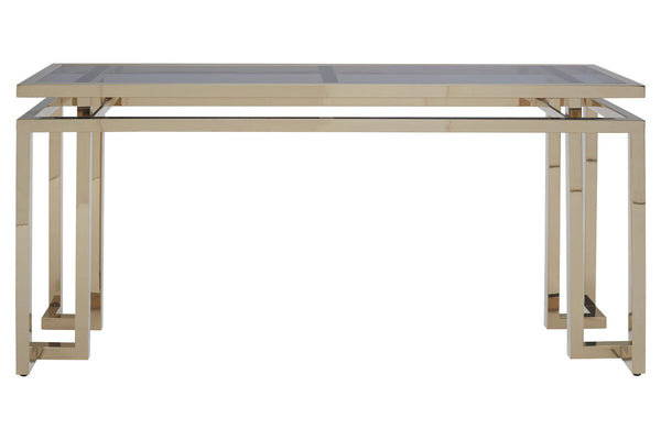 Oria Grey Glass Console Table with Gold Finish Frame