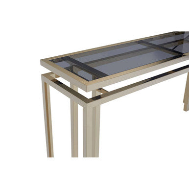 Oria Grey Glass Console Table with Gold Finish Frame