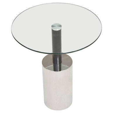 Oria Clear Glass Round Side Table with Black and Silver Finish Base