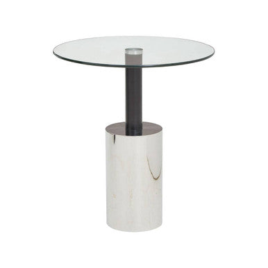 Oria Clear Glass Round Side Table with Black and Silver Finish Base