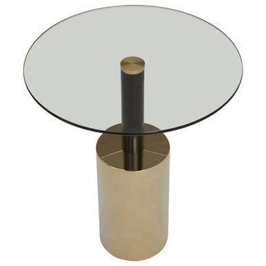 Oria Clear Glass Round Side Table with Black and Gold Finish Base