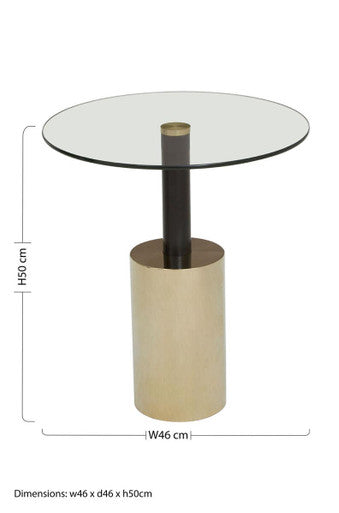 Oria Clear Glass Round Side Table with Black and Gold Finish Base