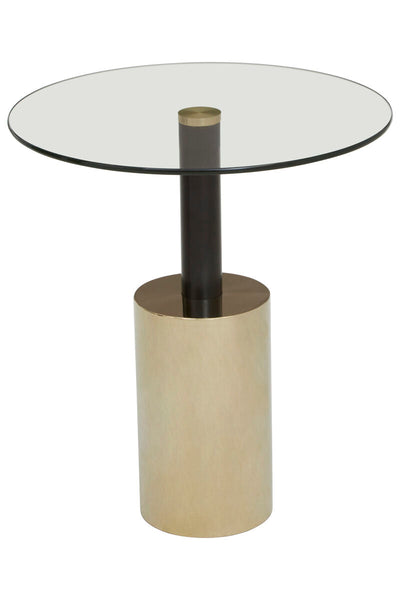 Oria Clear Glass Round Side Table with Black and Gold Finish Base