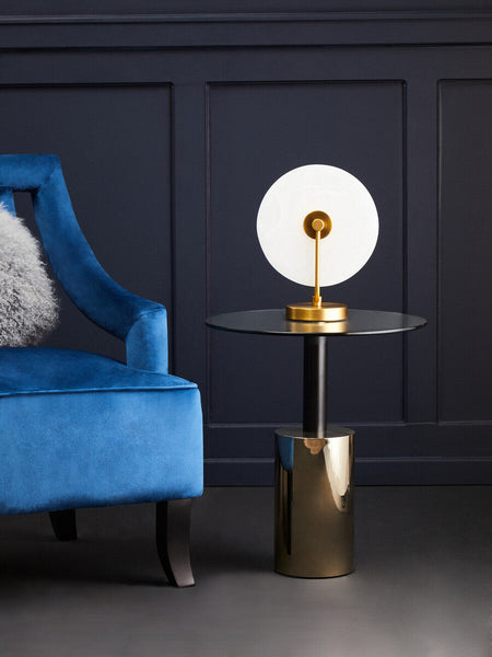 Oria Clear Glass Round Side Table with Black and Gold Finish Base