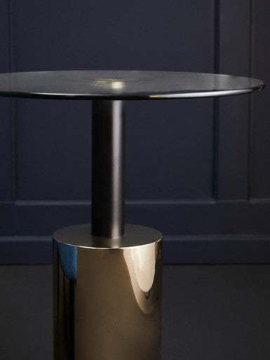 Oria Clear Glass Round Side Table with Black and Gold Finish Base