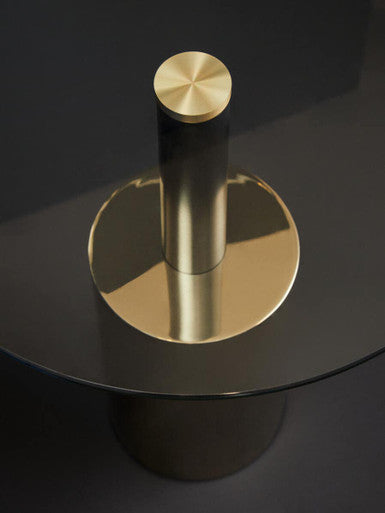Oria Clear Glass Round Side Table with Black and Gold Finish Base