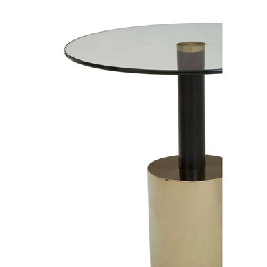 Oria Clear Glass Round Side Table with Black and Gold Finish Base