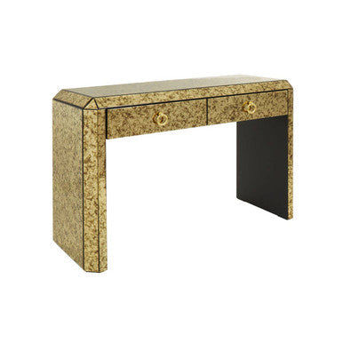 Komo Antique Gold Finish Mirrored 2 Drawer Console Table