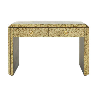 Komo Antique Gold Finish Mirrored 2 Drawer Console Table