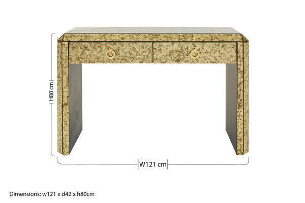 Komo Antique Gold Finish Mirrored 2 Drawer Console Table