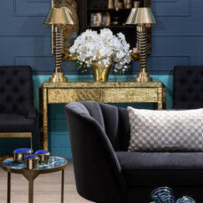 Komo Antique Gold Finish Mirrored 2 Drawer Console Table