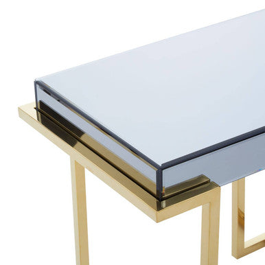 Mirrored End Table in Gold and Grey Finish | Kaso