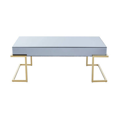 Mirrored Rectangular Coffee Table in Gold and Grey Finish | Kaso