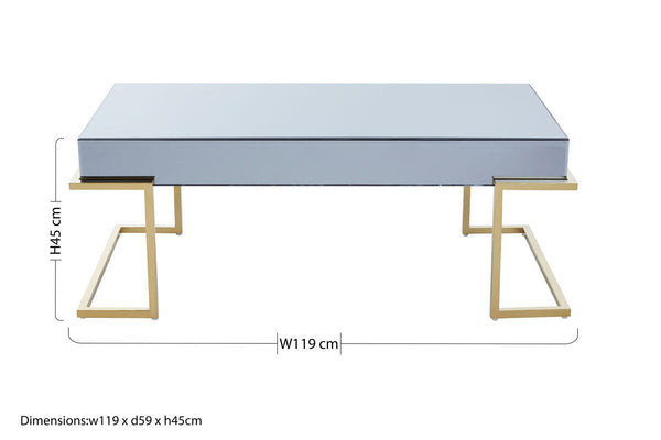 Mirrored Rectangular Coffee Table in Gold and Grey Finish | Kaso