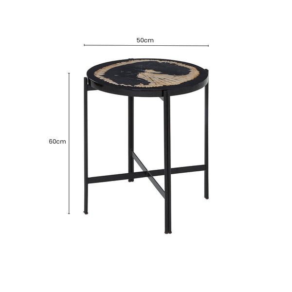 Black Petrified Wood Top Side Table with Cross-Base Legs | Relic