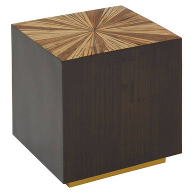 Brown and Gold Ebony Bamboo Sunburst Top Side Table with Clean-Lined | Gabelle