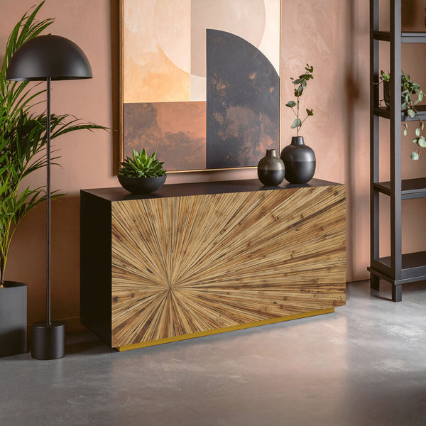 Brown and Gold Ebony Bamboo Sunburst Top Console Table with Clean-Lined | Gabelle