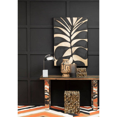 Natural Wood and Clear Glass Top Console Table with Silver U-Shaped Metal Legs | Kerala
