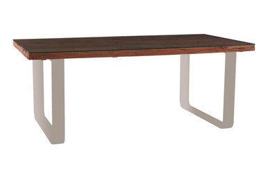 Natural Wood and Clear Glass Top Dining Table with Silver U-Shaped Metal Legs | Kerala