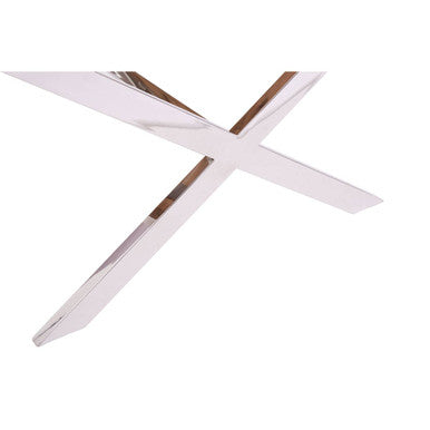 Square Natural Wood and Clear Glass Top End Table with Silver Cross Base | Kerala