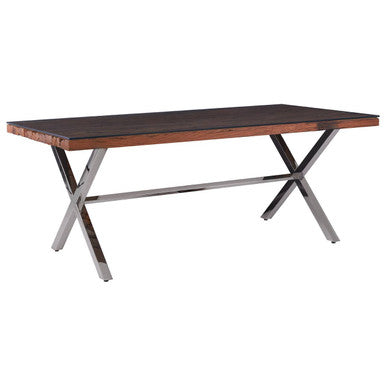 Square Natural Wood and Clear Glass Top Dining Table with Grey Cross Base | Kerala
