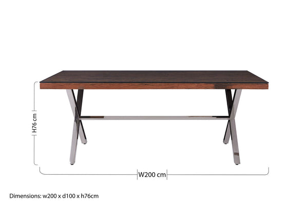 Square Natural Wood and Clear Glass Top Dining Table with Grey Cross Base | Kerala