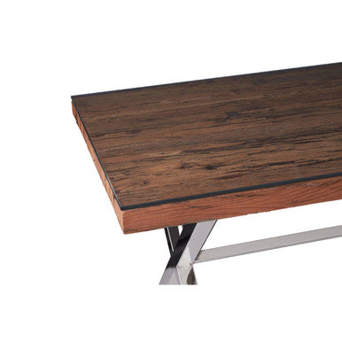 Square Natural Wood and Clear Glass Top Dining Table with Grey Cross Base | Kerala