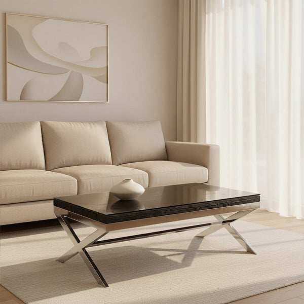 Kerala Black Recycled Wood and Glass Coffee Table