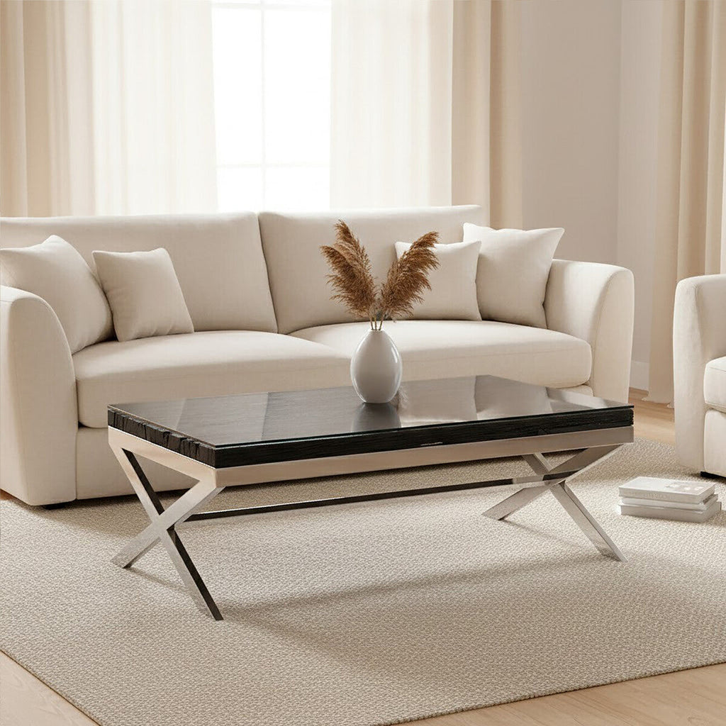 Kerala Black Recycled Wood and Glass Coffee Table