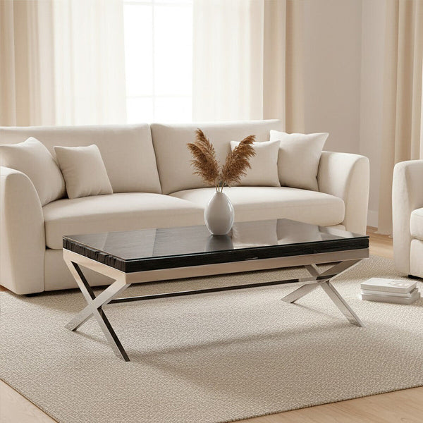 Kerala Black Recycled Wood and Glass Coffee Table