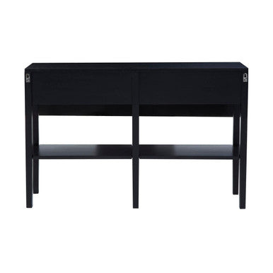 Black Console Table with Sturdy Frame and 2 Rattan-Front Drawers | Corso